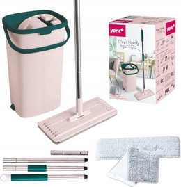 MOP PŁASKI Z WIADREM DWUKOMOROWYM SYSTEM WYCISKANIA TELESKOPOWY 120CM