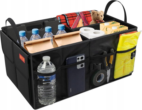 ORGANIZER BAGAŻNIKA SKŁADANY Z KIESZENIAMI 50×38×26 CM CZARNY NYLON