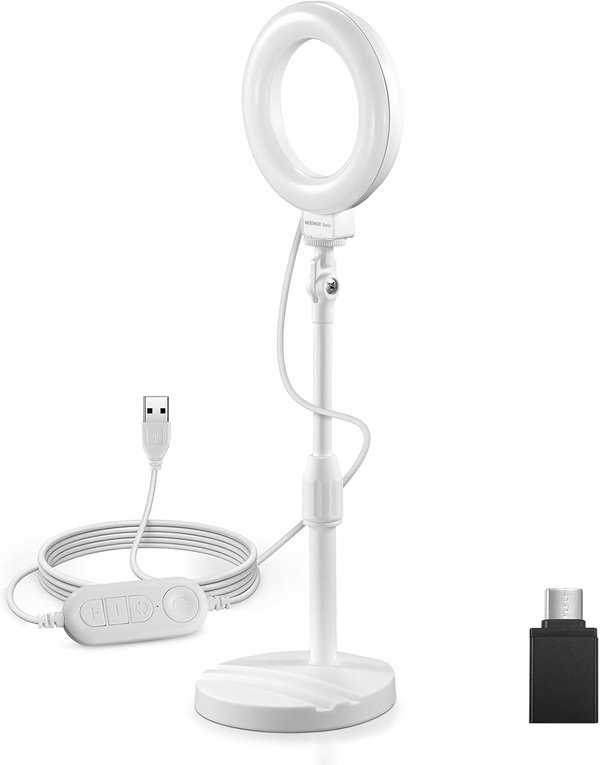 LAMPA PIERŚCIENIOWA LED 13 CM BIURKOWA UCHWYT TELEFONU USB