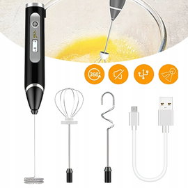 Elektryczny spieniacz do mleka, podwójna trzepaczka, 3 prędkości, USB