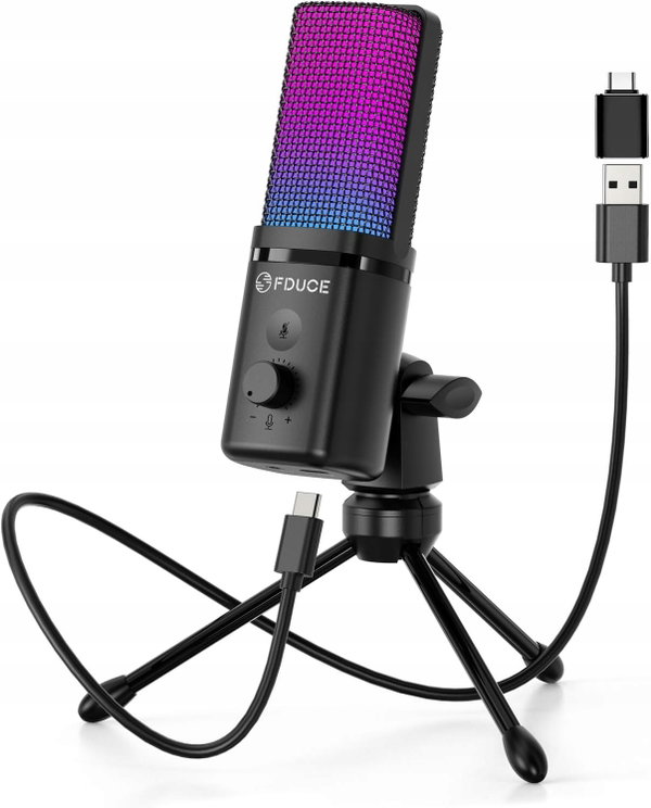 MIKROFON USB RGB POJEMNOŚCIOWY ZE STATYWEM DO STREAMINGU I GAMINGU
