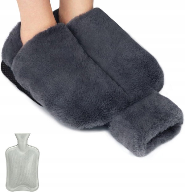 Ogrzewacz do stóp, termofor bez prądu, 2 l, flanelowa poszewka