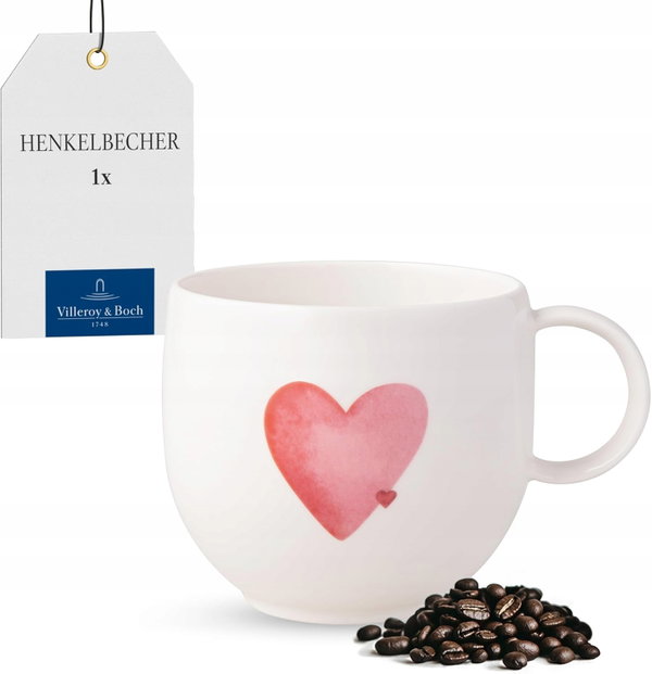 KUBEK Z UCHEM 290 ML PORCELANA PREMIUM BIAŁO RÓŻOWE