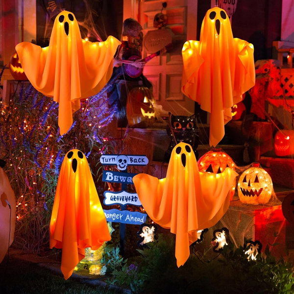 DUCHY DEKORACJE WISZĄCE LED HALLOWEEN OŚWIETLENIE ZEWNĘTRZNE 4 SZTUKI