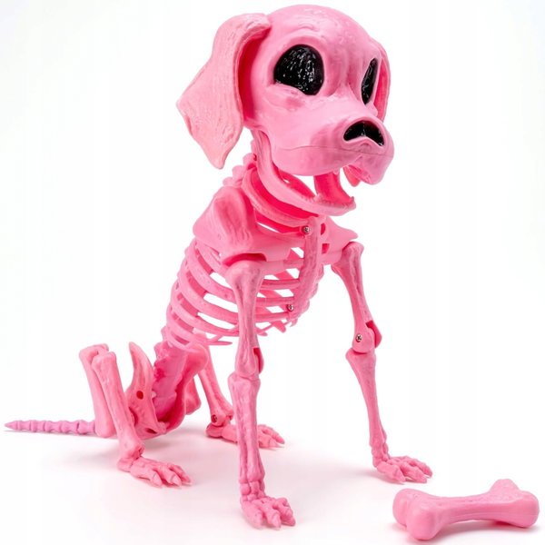 SZKIELET PSA NA HALLOWEEN 32 CM – RÓŻOWA FIGURKA Z RUCHOMYMI KOŃCZYNAMI