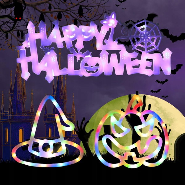 ŚWIATŁA OKIENNE LED HALLOWEEN 3 SZT DEKORACYJNE LAMPKI ZASILANE BATERIAMI