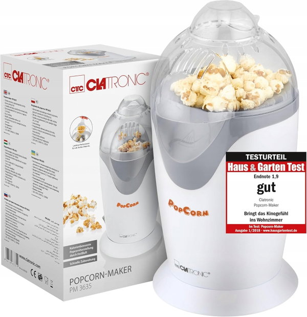 MASZYNA DO POPCORNU 1200W BEZTŁUSZCZOWA GORĄCE POWIETRZE BIAŁA