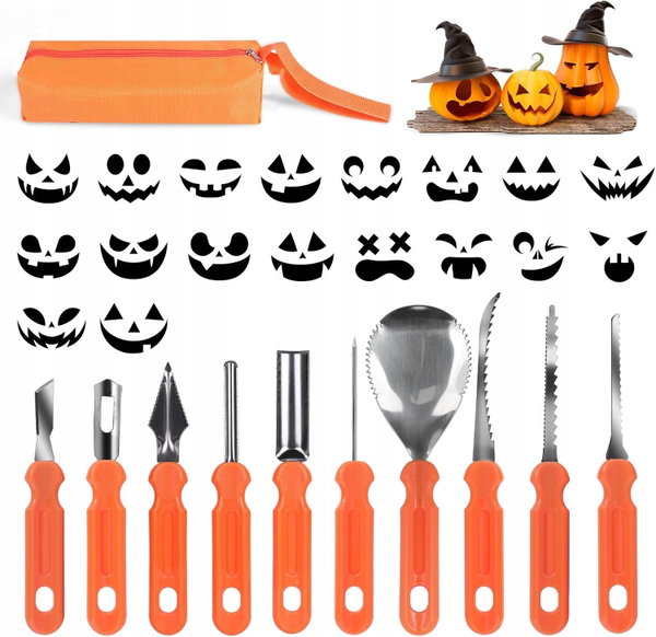NARZĘDZIA DO RZEŹBIENIA DYNI 10SZT STAL NIERDZEWNA SZABLONY TORBA HALLOWEEN