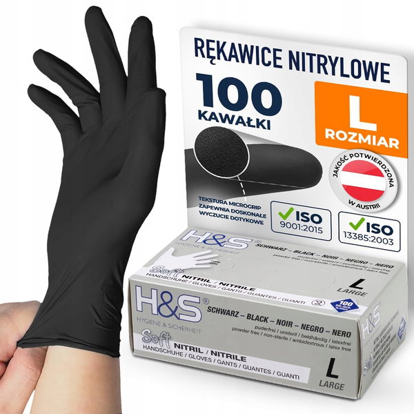 RĘKAWICE NITRYLOWE JEDNORAZOWE CZARNE 100SZT L