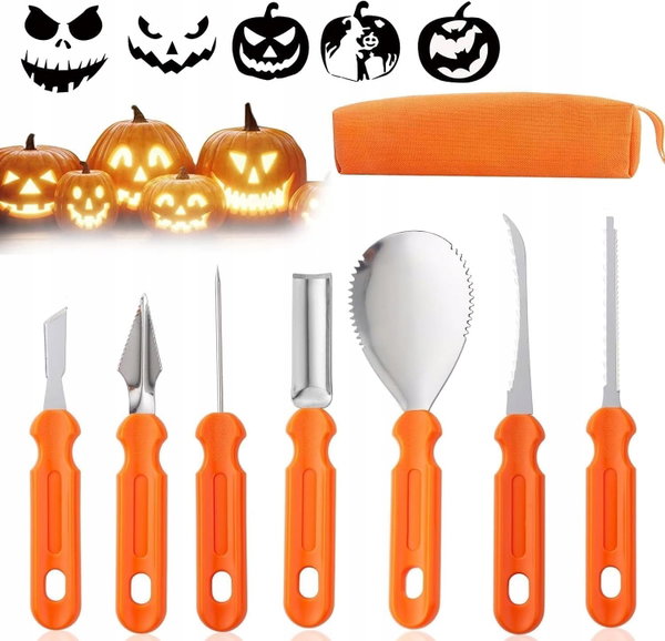AKCESORIA DO RZEŹBIENIA DYNI 12 SZTUK STAL NIERDZEWNA HALLOWEEN TORBA