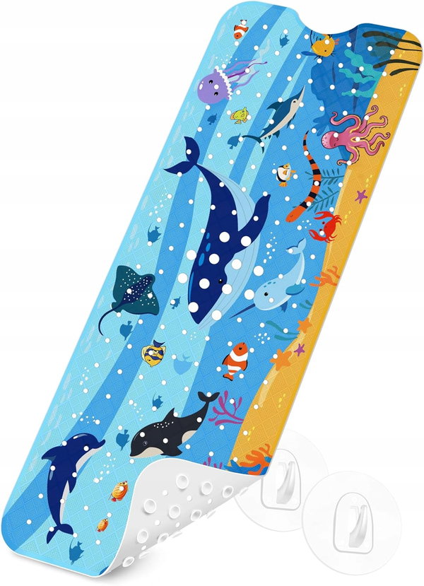 MATA ANTYPOŚLIZGOWA DO WANNY I PRYSZNICA 100X40CM Z HACZYKAMI PVC