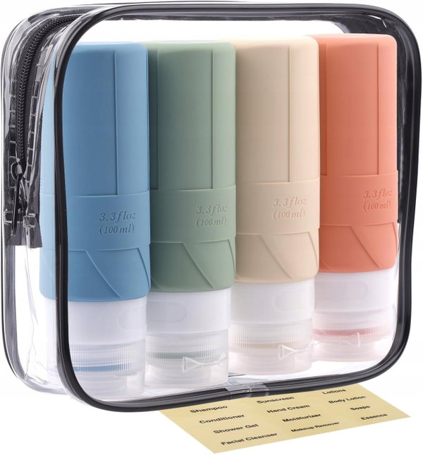 BUTELKI PODRÓŻNE SILIKONOWE 100ML 4 SZTUKI SZCZELNE