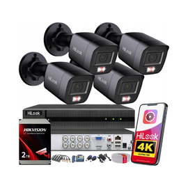 ZESTAW MONITORINGU 4 KAMER TVICAM-B8M-20DL BLACK 8Mpx TVI CVI AHD HILOOK