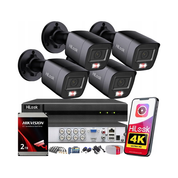ZESTAW MONITORINGU 4 KAMER TVICAM-B8M-20DL BLACK 8Mpx TVI CVI AHD HILOOK