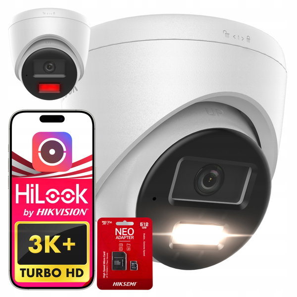 Kamera zewnętrzna IP 3K 6MP PoE HiLook IPCAM-T6-30DL/A Hybrid-Light + 512GB