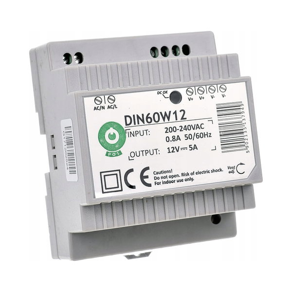 ZASILACZ NA SZYNĘ DIN DIN60W12 12/5A