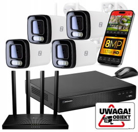 ZESTAW MONITORINGU 4X Kamera Tubowa IP WiFi 8MPx Detekcja ludzi bez dysku