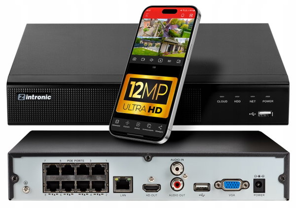 REJESTRATOR DO MONITORINGU SIECIOWY NVR IP 16 KANAŁOWY 8XPOE 12MPx ULTRA 4K