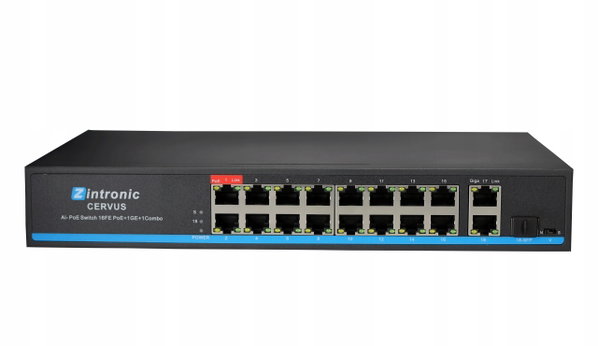 Switch POE 16x POE 2xUplink GIGABIT 300W CERVUS montaż RACK