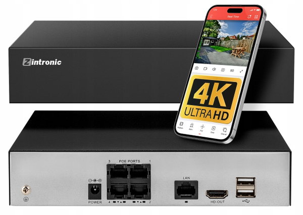 REJESTRATOR DO MONITORINGU SIECIOWY NVR IP 9 KANAŁOWY 4XPOE 8MPx 4K HDMI