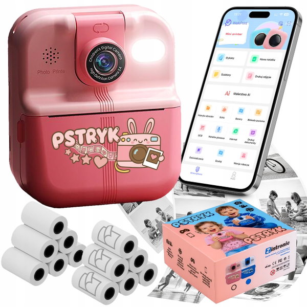 MINI DRUKARKA PSTRYK TERMICZNA APARAT NATYCHMIASTOWY DLA DZIECI i 12 ROLEK