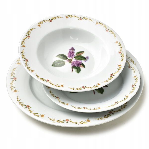 LEA LILAC Komplet obiadowy 18 elementów 21,8cm/19,2/27cm talerz zupa 220ml