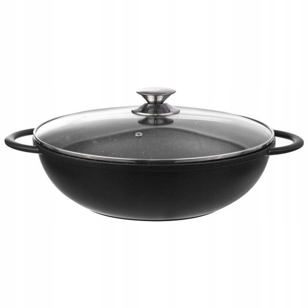 Patelnia wok granitowa ze szklaną pokrywką GRANDE 32 cm