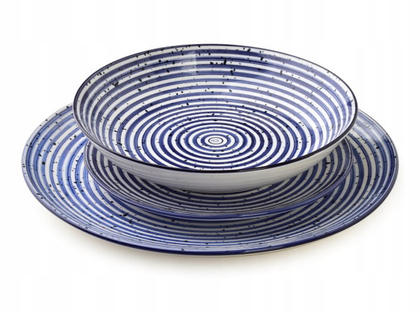STRIPES BLUE Komplet obiadowy 18części27/19/20cm miska 550ml