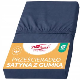 Prześcieradło satyna bawełniana z gumką ciemny granat 026/200x220