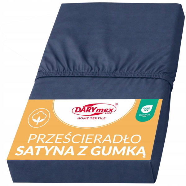 Prześcieradło satyna bawełniana z gumką ciemny granat 026/200x220