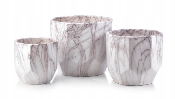 NEVA MARBLE KOMPLET 3 DONICZEK 25x25x23/20x20x19/15x15x16 cm