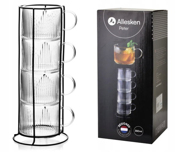 PETER Komplet 4 filiżanek na stojaku 350 ml
