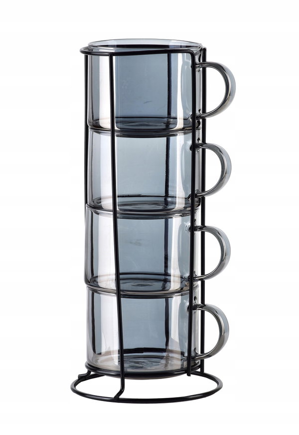 PETER GREY Komplet 4 filiżanek na stojaku 350ml 12,5x12,5x27 cm