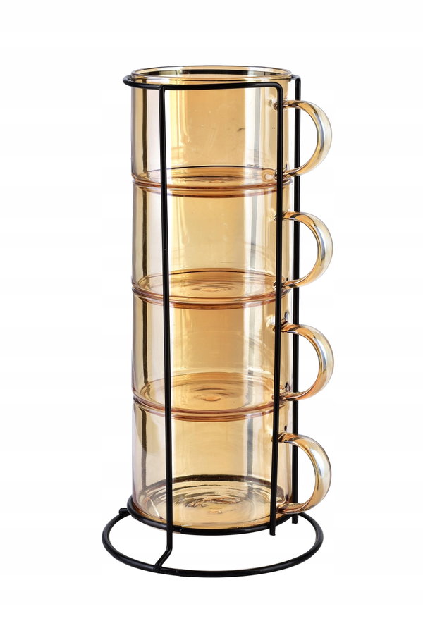 PETER HONEY Komplet 4 filiżanek na stojaku 350ml 12,5x12,5x27 cm