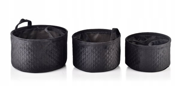 SARA BLACK KOMPLET 3 KOSZY 30x30x18/27x27x16/24x24x14 cm