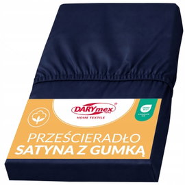 Prześcieradło satyna bawełniana z gumką ciemny granat 026/140x200