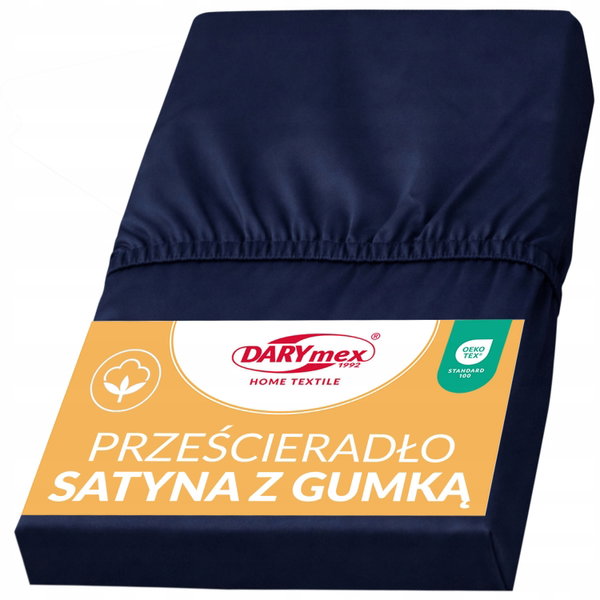 Prześcieradło satyna bawełniana z gumką ciemny granat 026/140x200