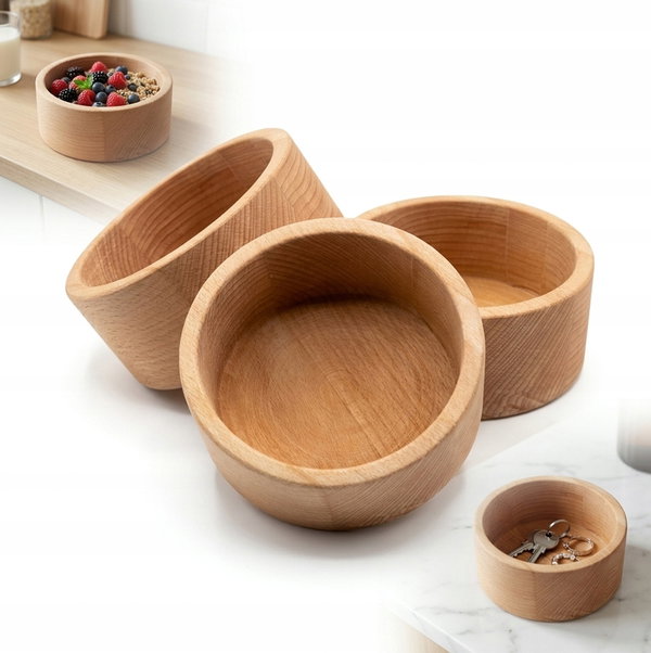 ZESTAW x3 MISEK BUKOWYCH 15 cm olejowane DREWNIANE handmade uniwersalne