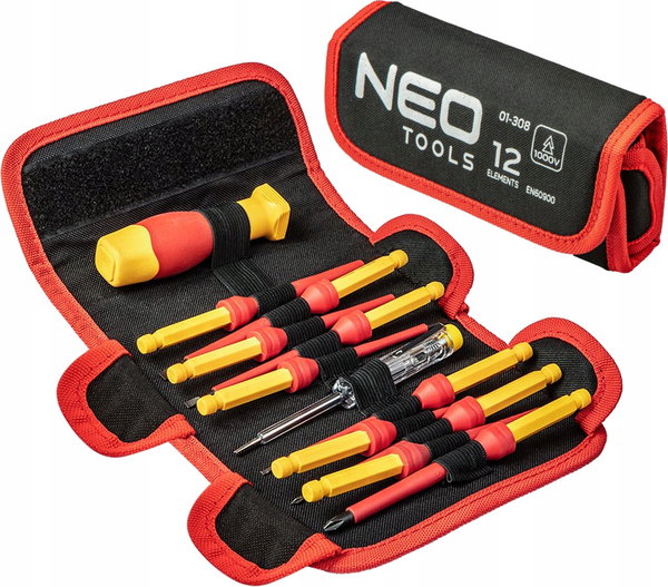 ZESTAW KOŃCÓWEK WKRĘTAKOWYCH Z UCHWYTEM 1000V 12 SZT. 01-308 NEO TOOLS