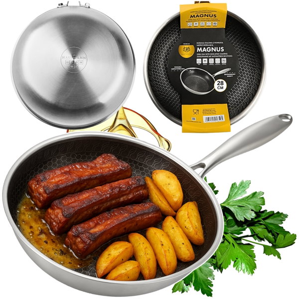 PATELNIA STALOWA NA INDUKCJĘ GAZ PATELNIA DO SMAŻENIA PLASTER MIODU 28CM