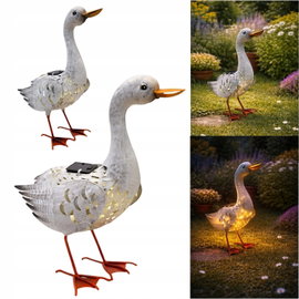 Figurka ogrodowa KACZKA Metalowa LED SOLAR 30 cm PTAK RZEŻBA do Ogrodu