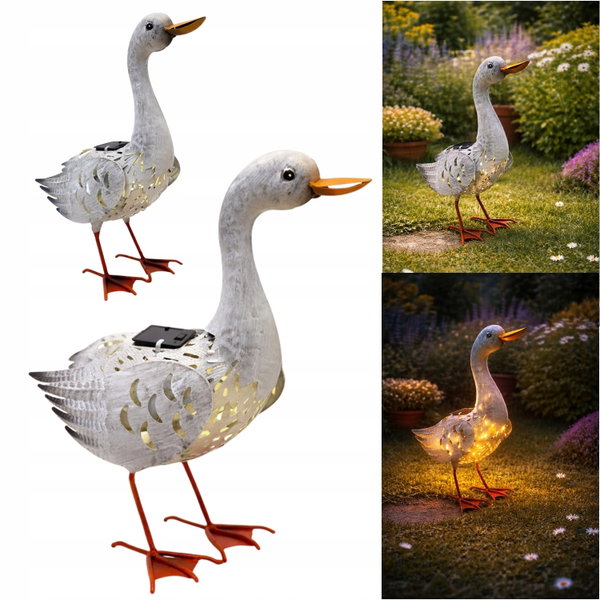 Figurka ogrodowa KACZKA Metalowa LED SOLAR 30 cm PTAK RZEŻBA do Ogrodu