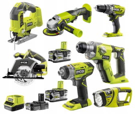 RYOBI ZESTAW NARZĘDZI 10el WKRĘTARKA 3xBATERIA 18V