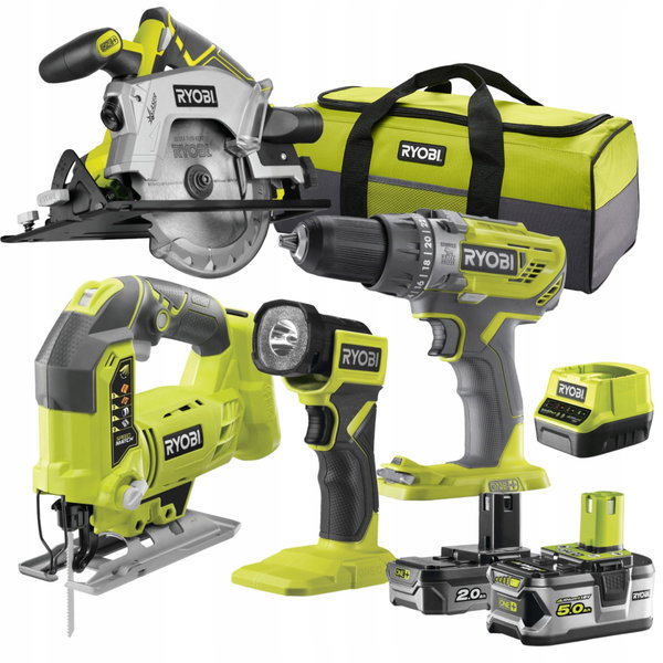 RYOBI RCK184-252S ZESTAW 4 NARZĘDZI R18DD3 RLF R18CSP RRS1801 18V +5Ah +2Ah