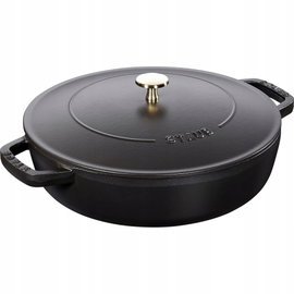 Staub Żeliwna patelnia do duszenia z pokrywką 28 cm, czarny FRANCE Oryginał