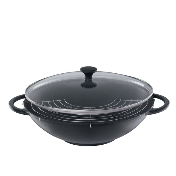 Wok żeliwny z rusztem i pokrywą 36 cm Provence Kuchenprofi