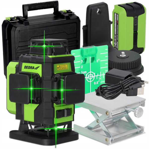 DEDRA POZIOMICA LASEROWA LASER KRZYŻOWY 360 4D 16 ZIELONY DIODY SHARP 30M