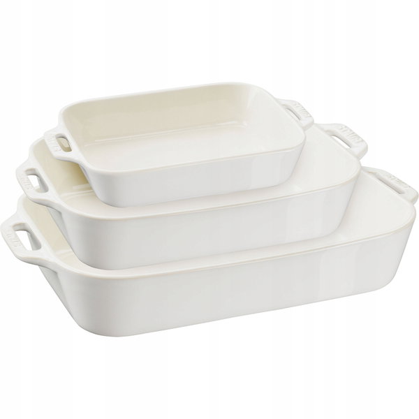 Staub Cooking Zestaw 3 półmisków prostokątnych, biały FRANCE Oryginał