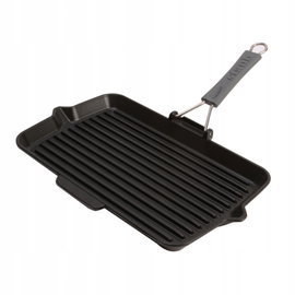Staub Prostokątna patelnia żeliwna grillowa 34x21 cm, czarny