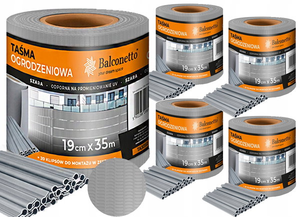 Taśma Ogrodzeniowa Jasno Szara 19cm 175m na Panel Ogrodzeniowy i Klipsy